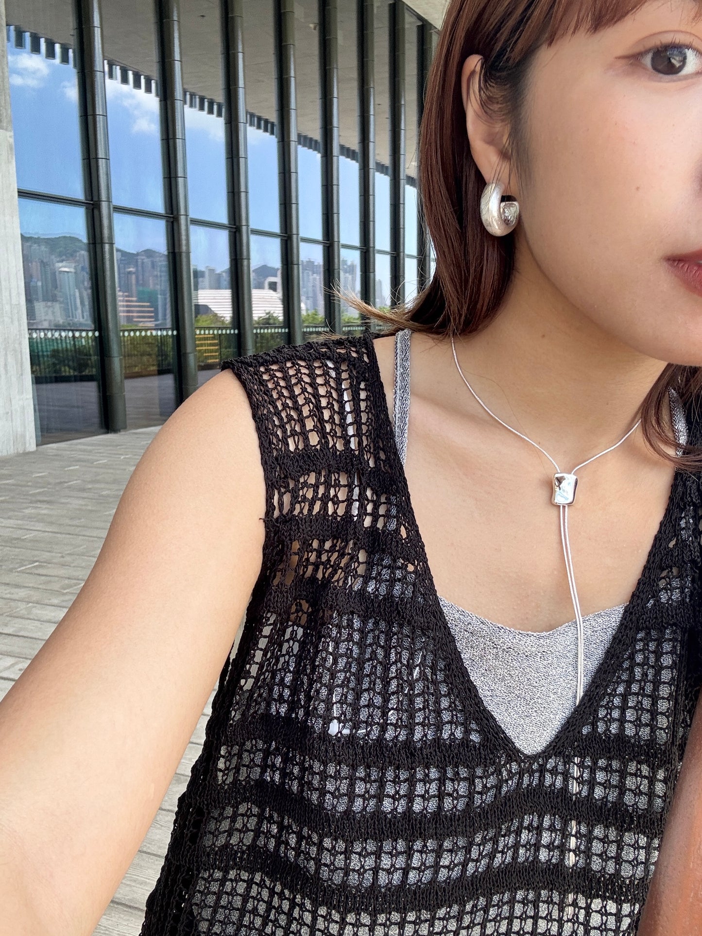 霧面感圓彎耳環