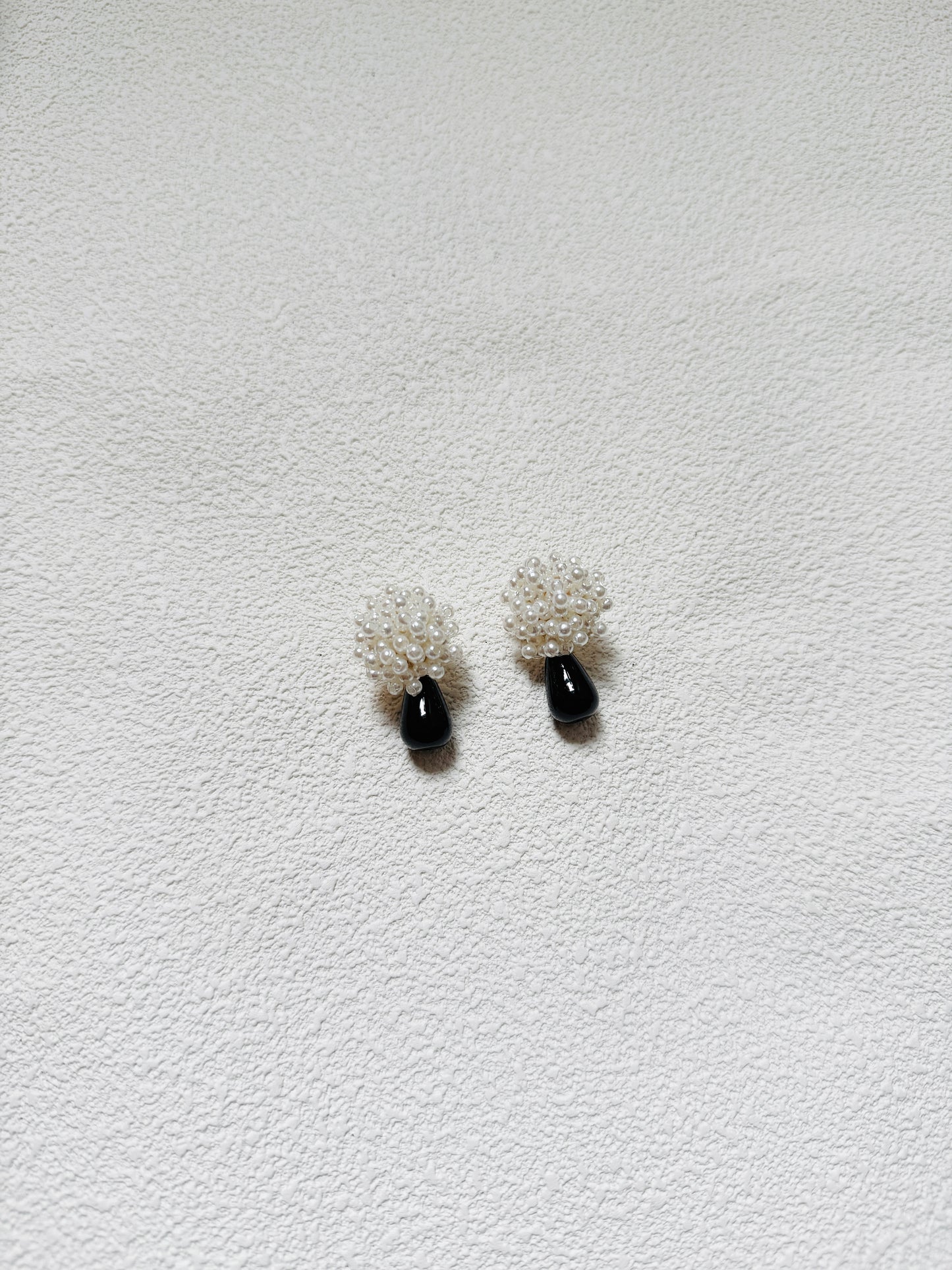 復古撞色花球珍珠耳環