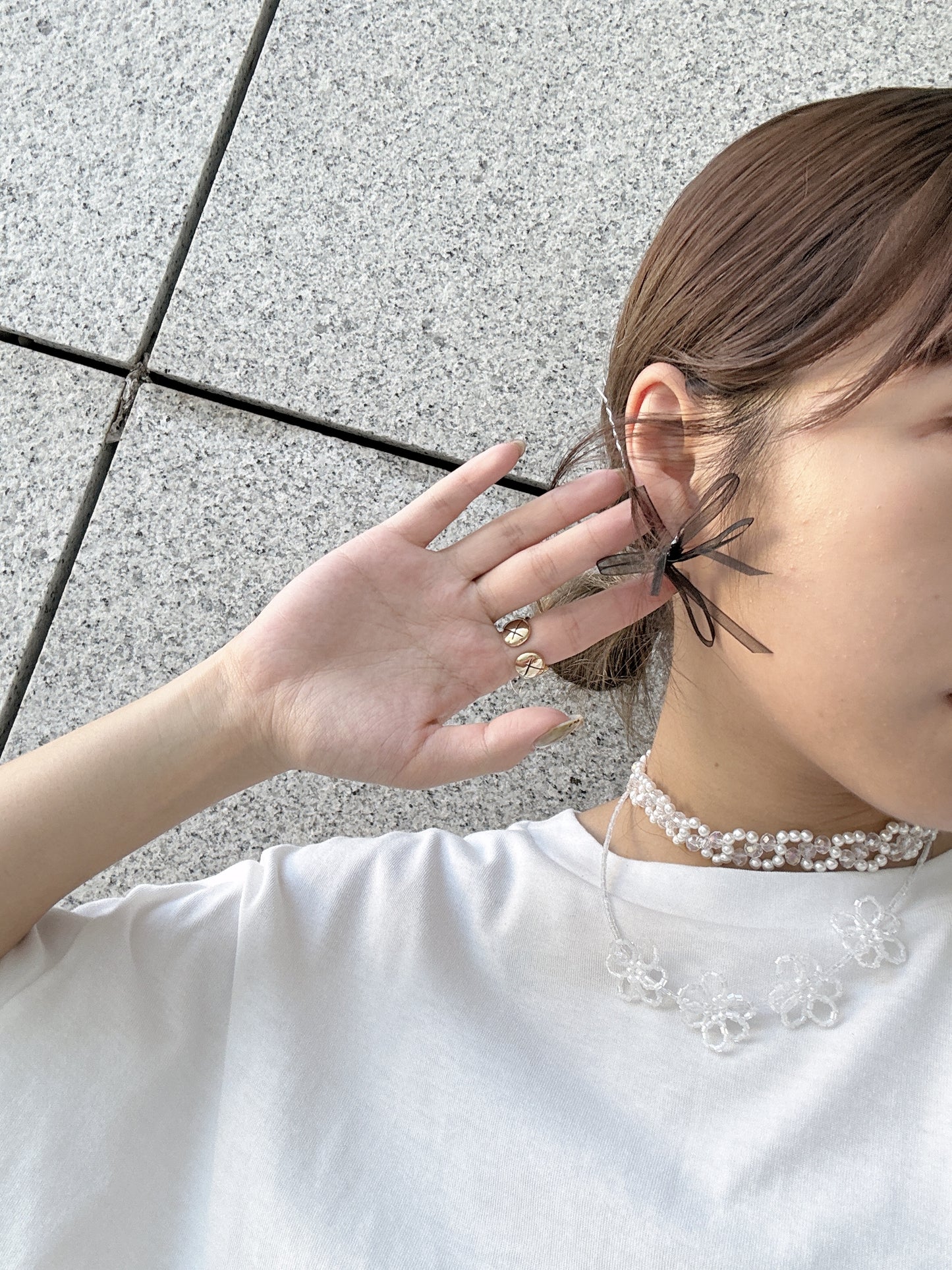 絲帶蝴蝶結半彎耳環