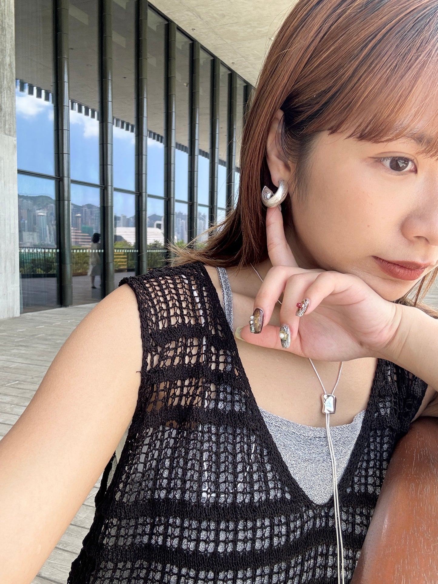 霧面感圓彎耳環