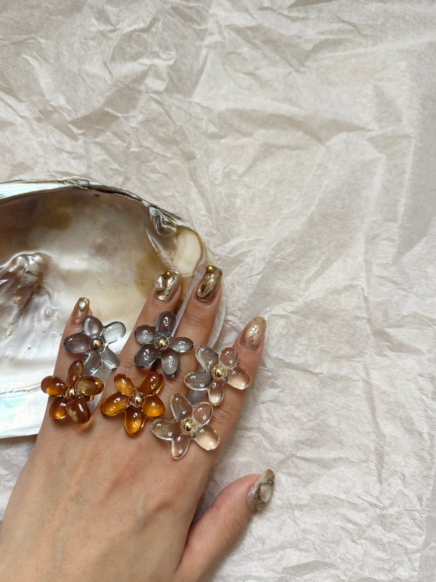 必買～透明感日系小花耳環