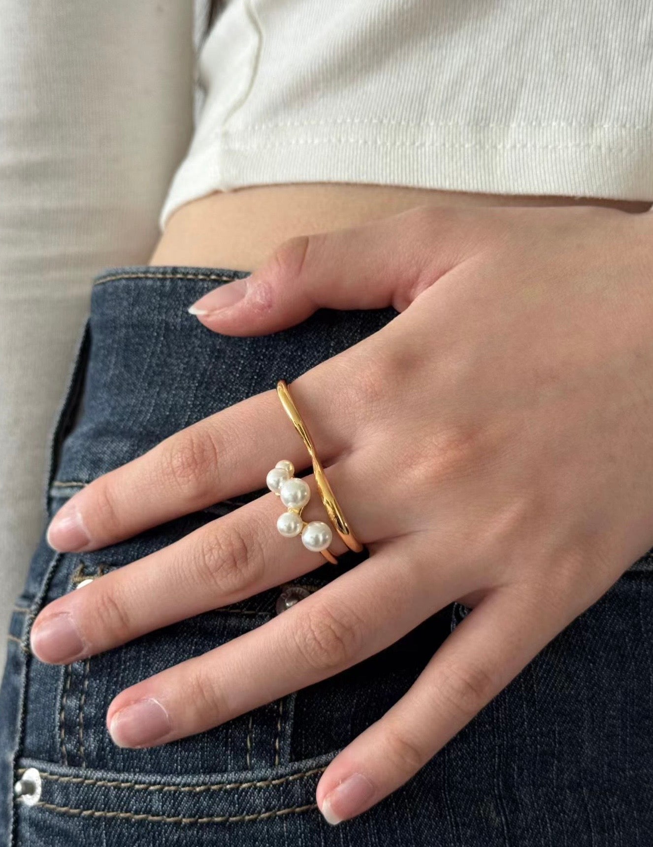 超美的！珍珠雙指RING