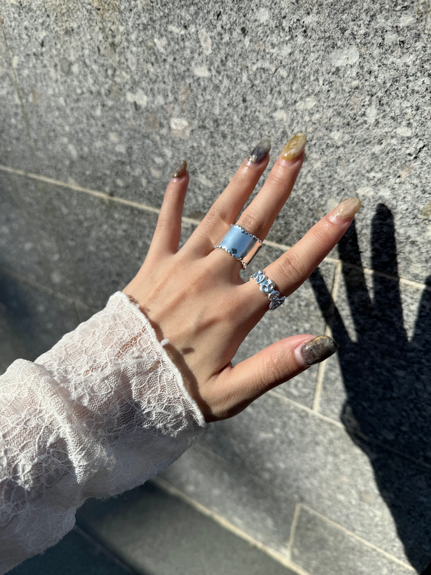 自留！S925小花邊開口粗RING