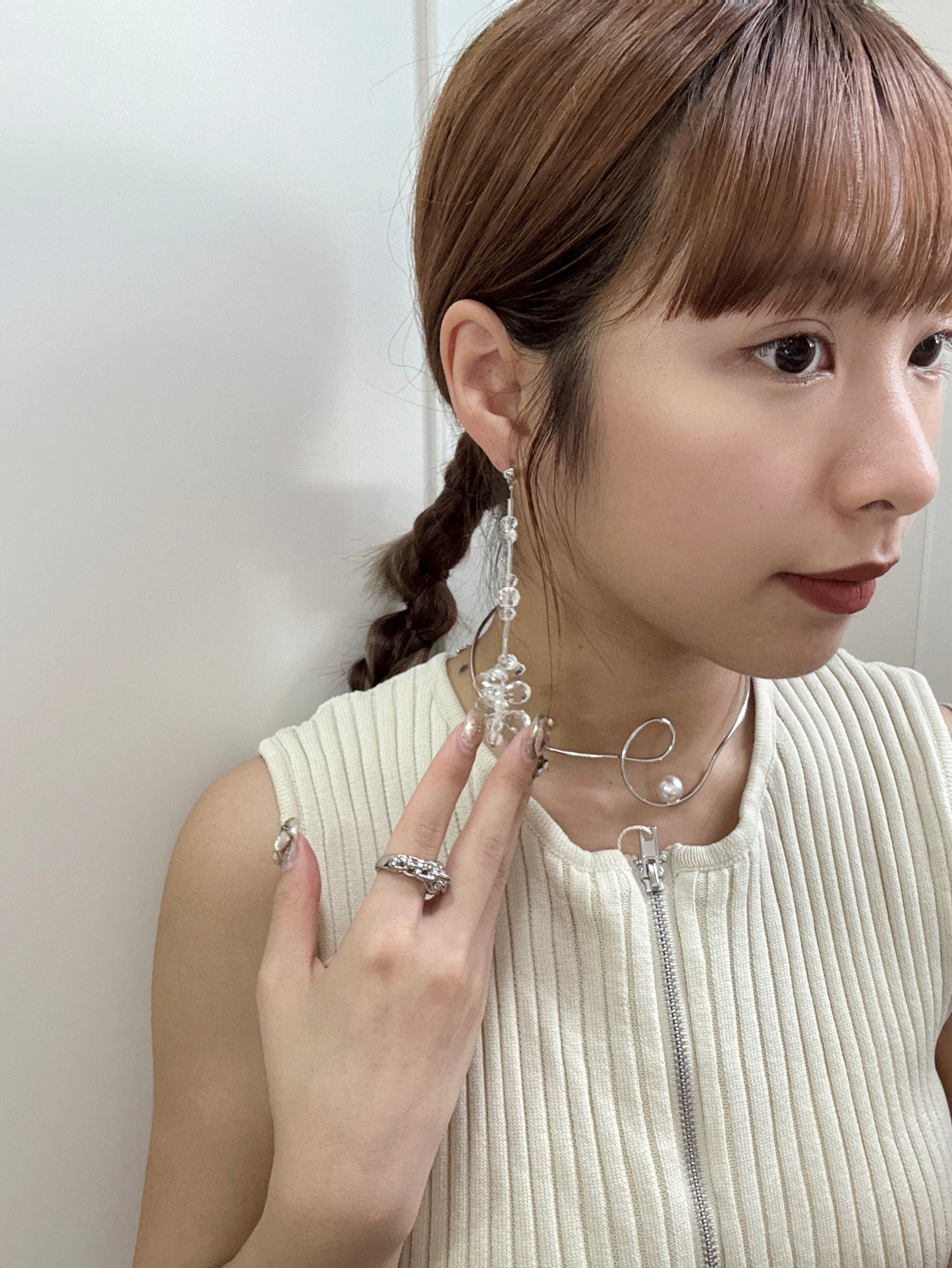 透明感串串長耳環