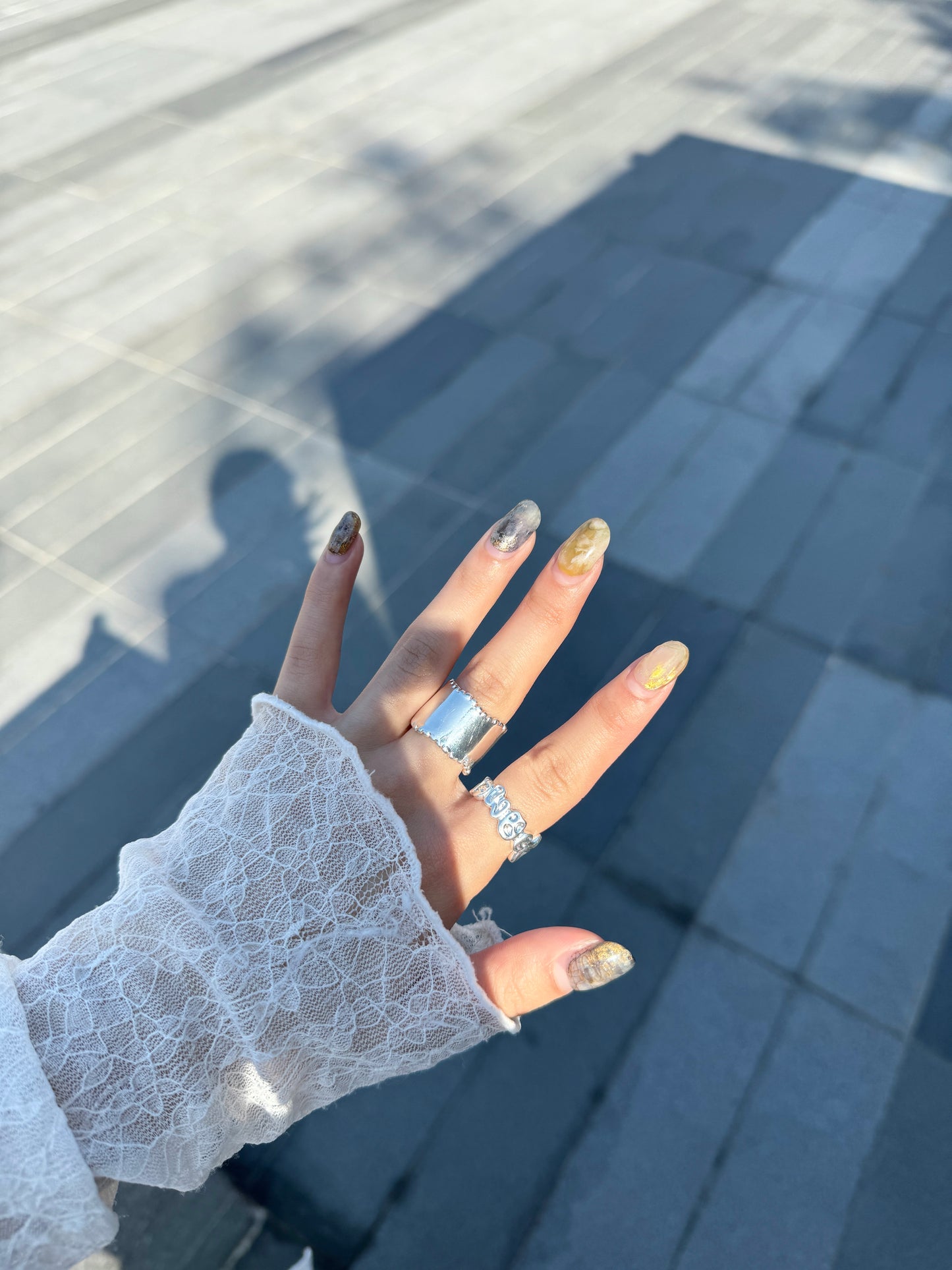 自留！S925小花邊開口粗RING