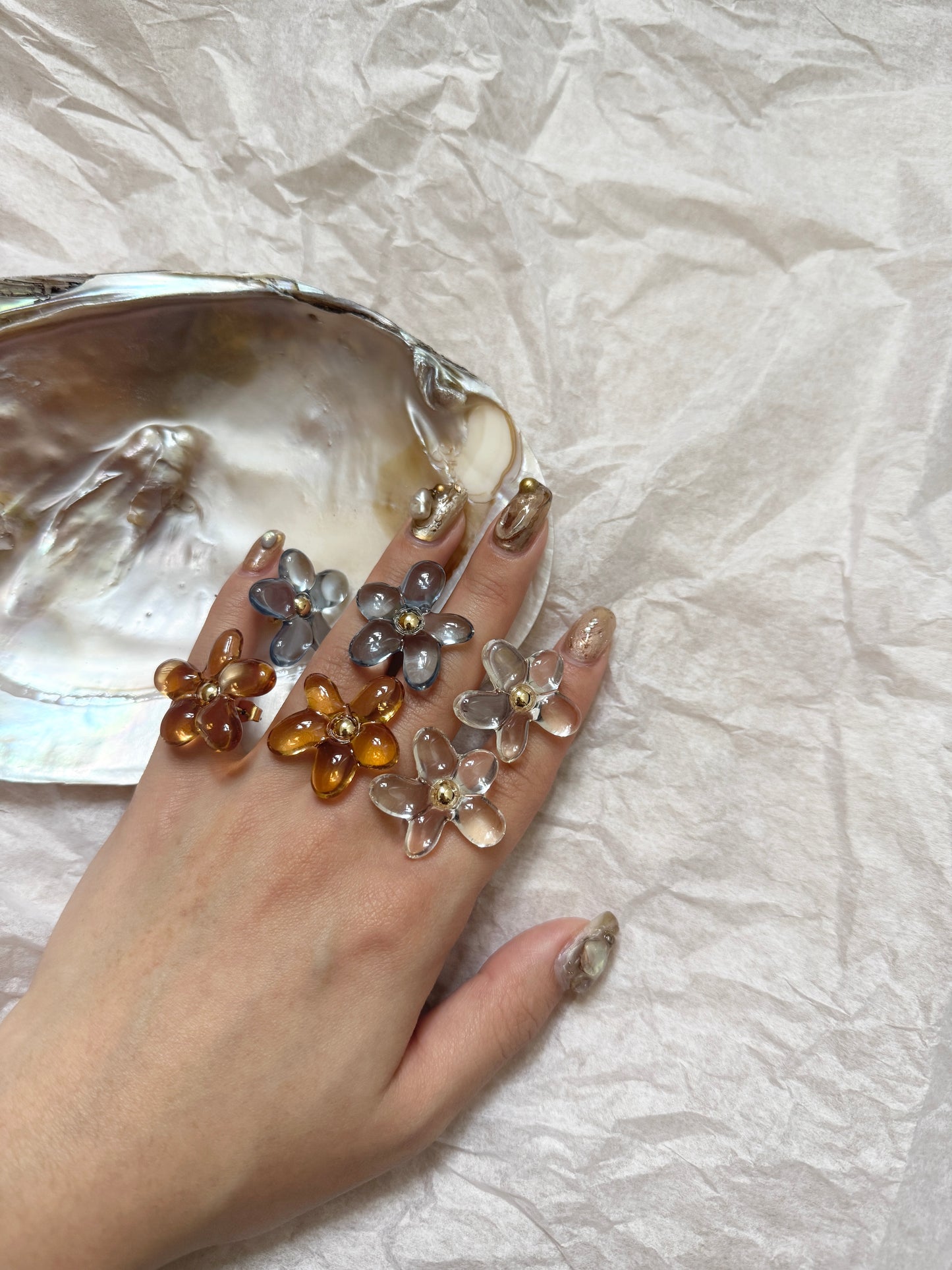 必買～透明感日系小花耳環