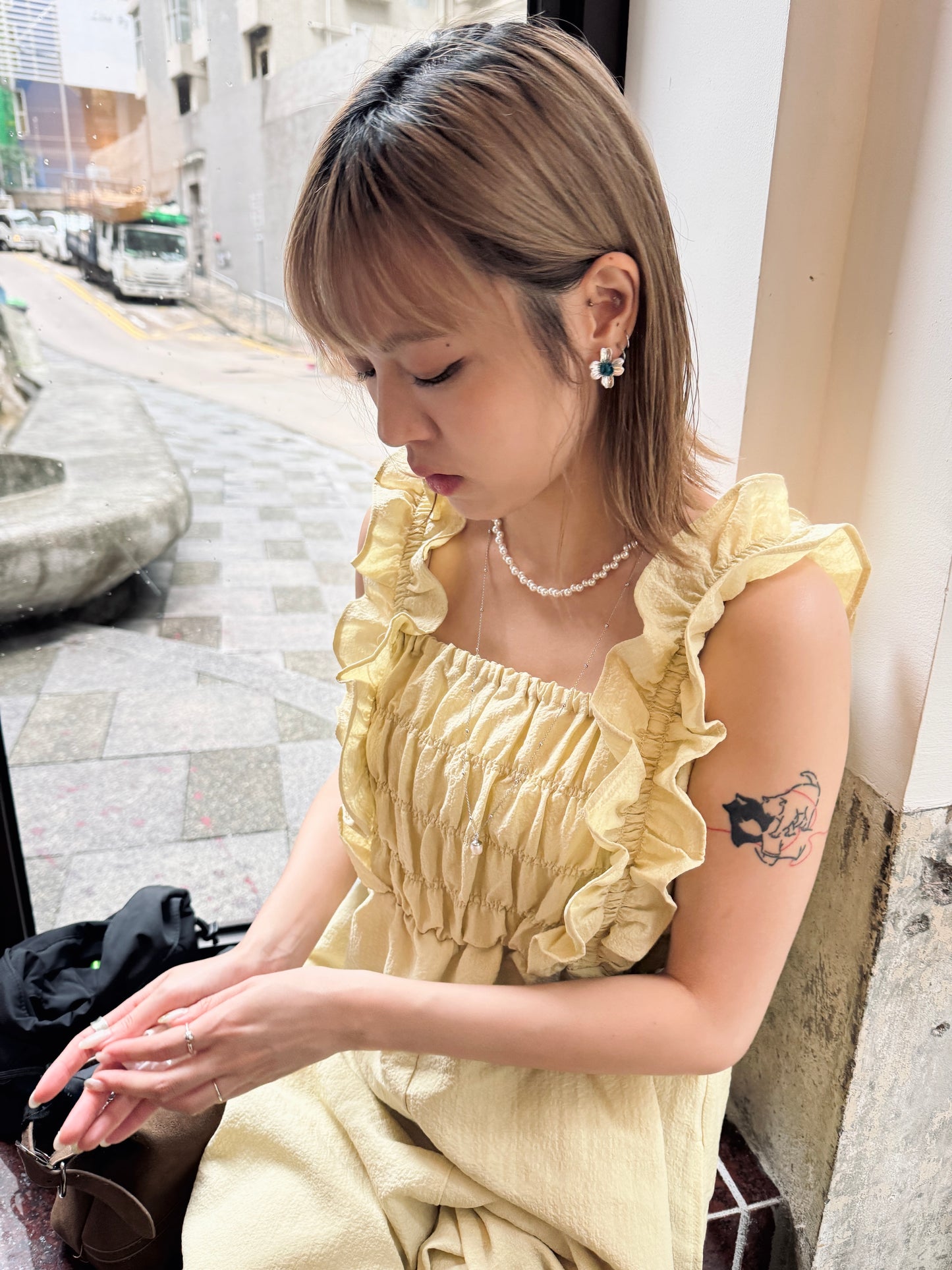 復古藍花花耳環