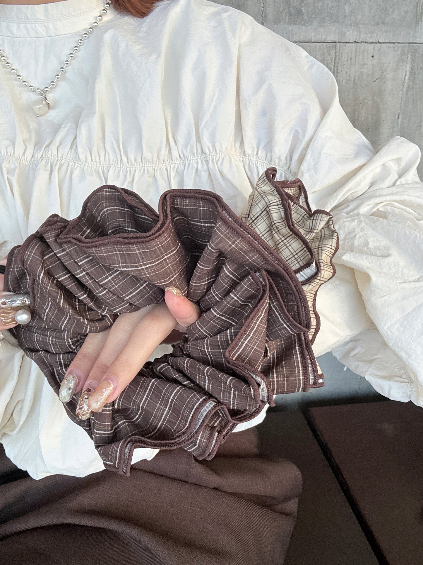 復古格紋雙層髮圈