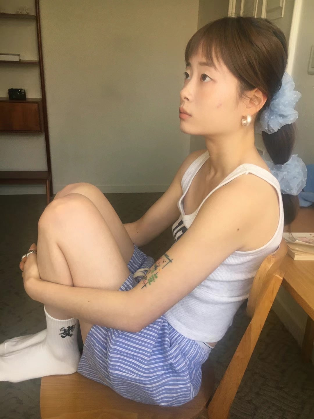 霧面感圓彎耳環