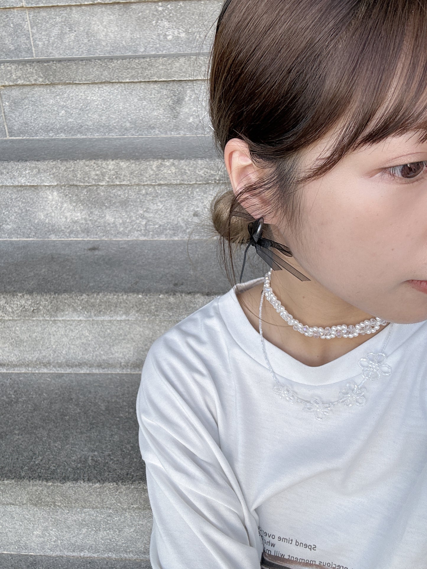 絲帶蝴蝶結半彎耳環