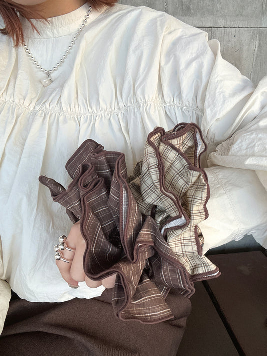 復古格紋雙層髮圈