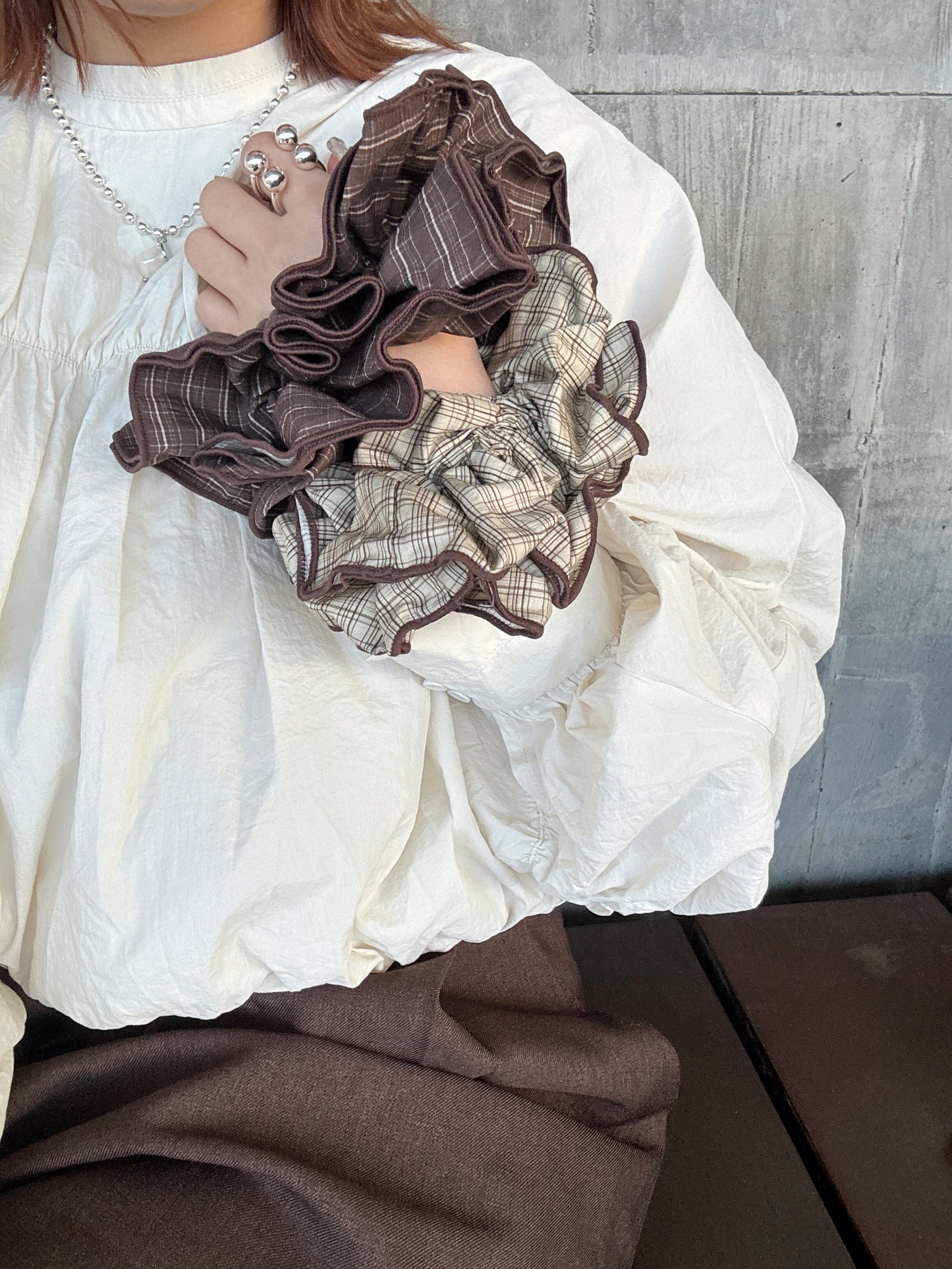 復古格紋雙層髮圈