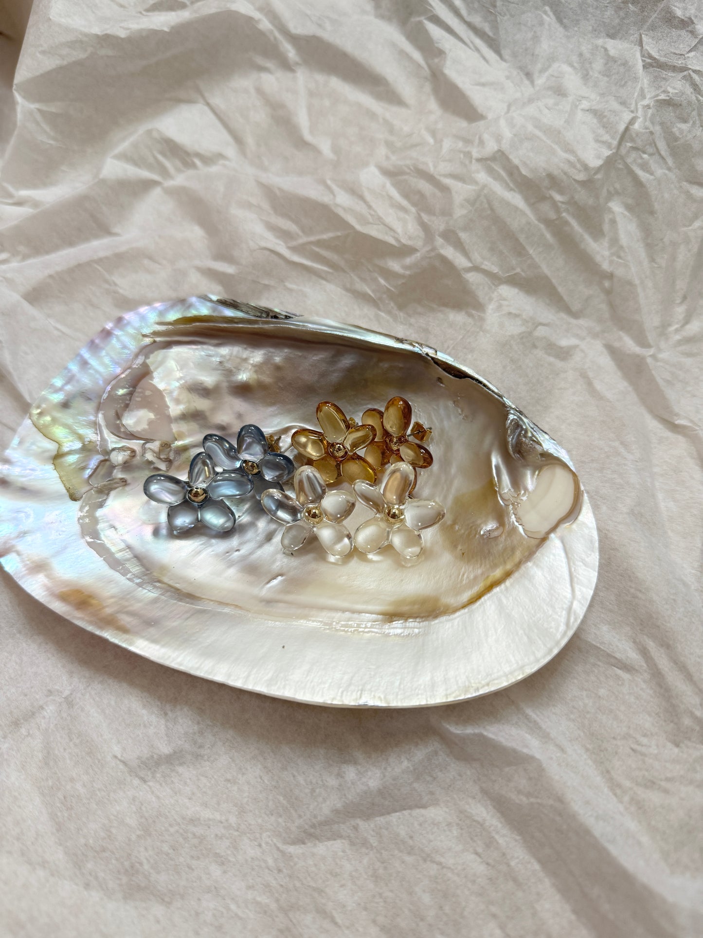 必買～透明感日系小花耳環