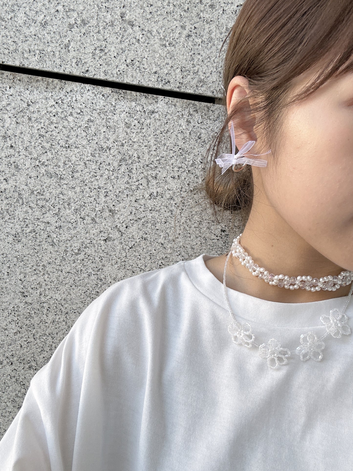 絲帶蝴蝶結半彎耳環