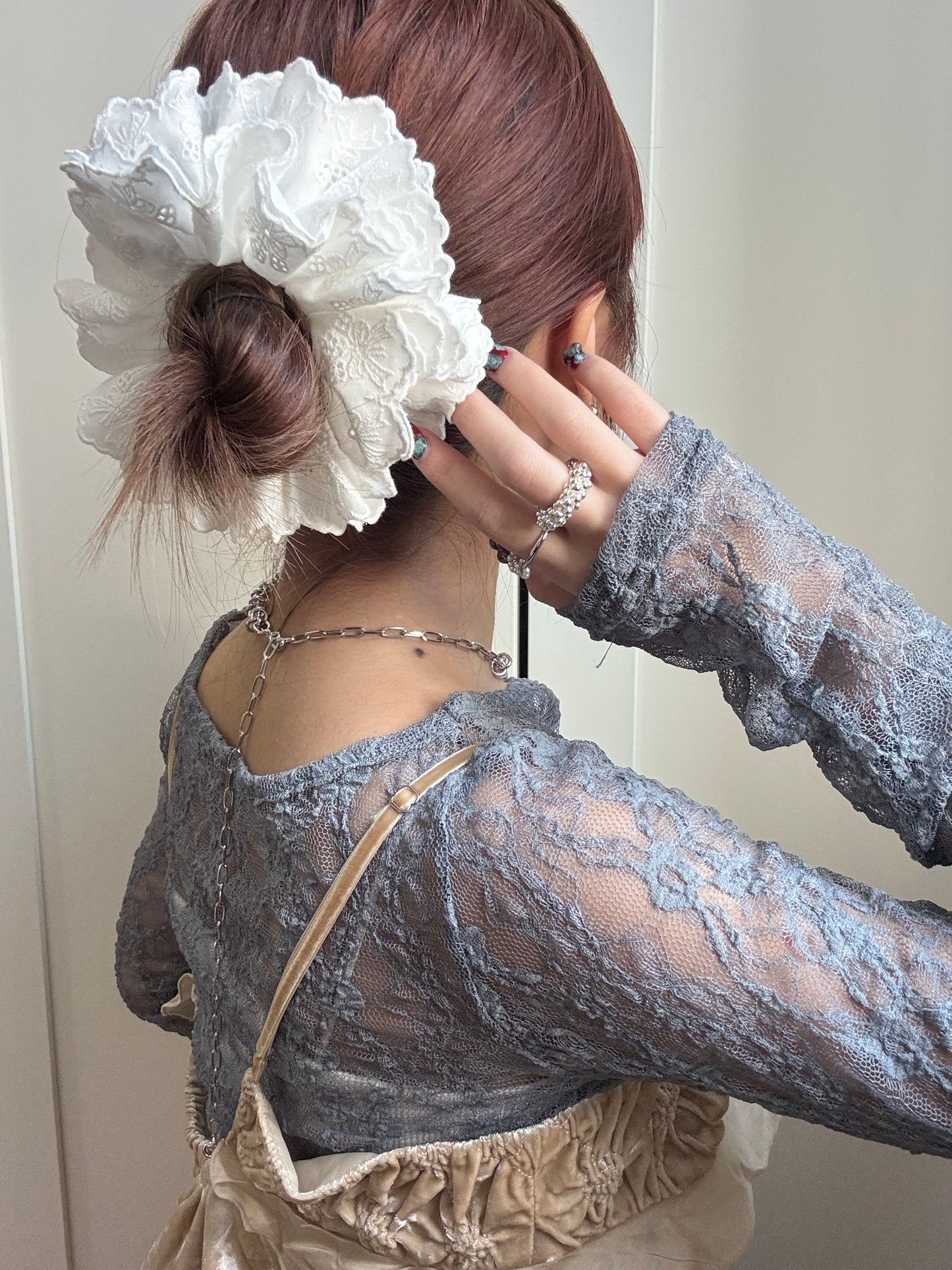 自留！高質感刺繡花邊層次髮圈✿