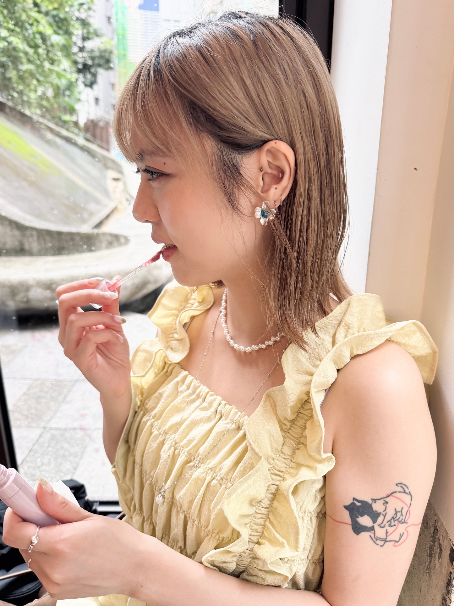 復古藍花花耳環