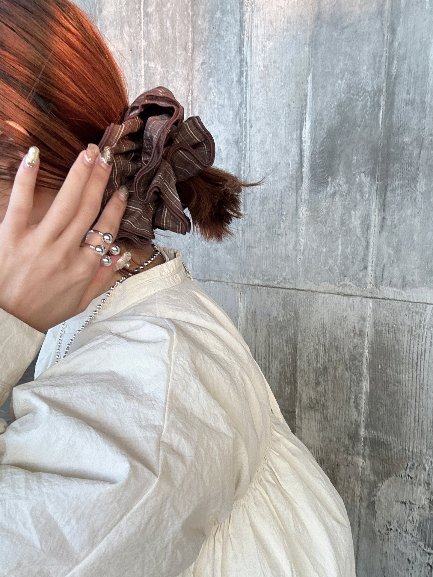 復古格紋雙層髮圈