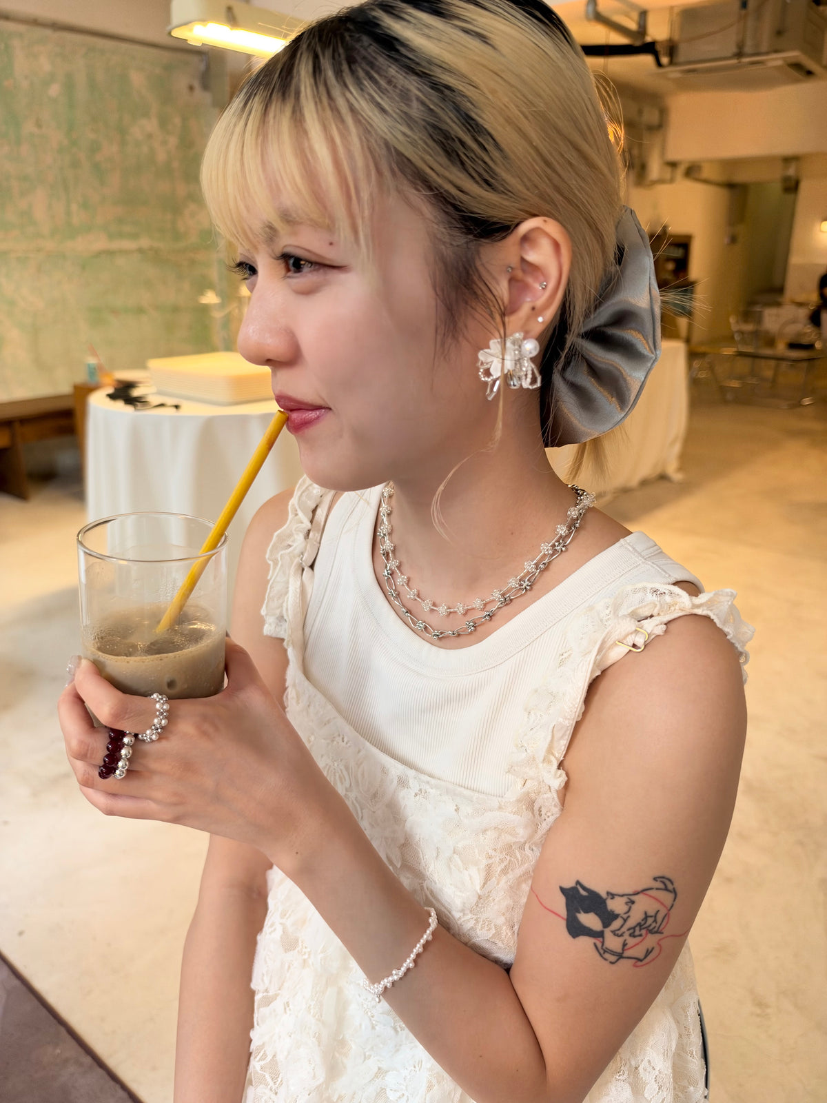 珍珠拼銀珠花粒RING