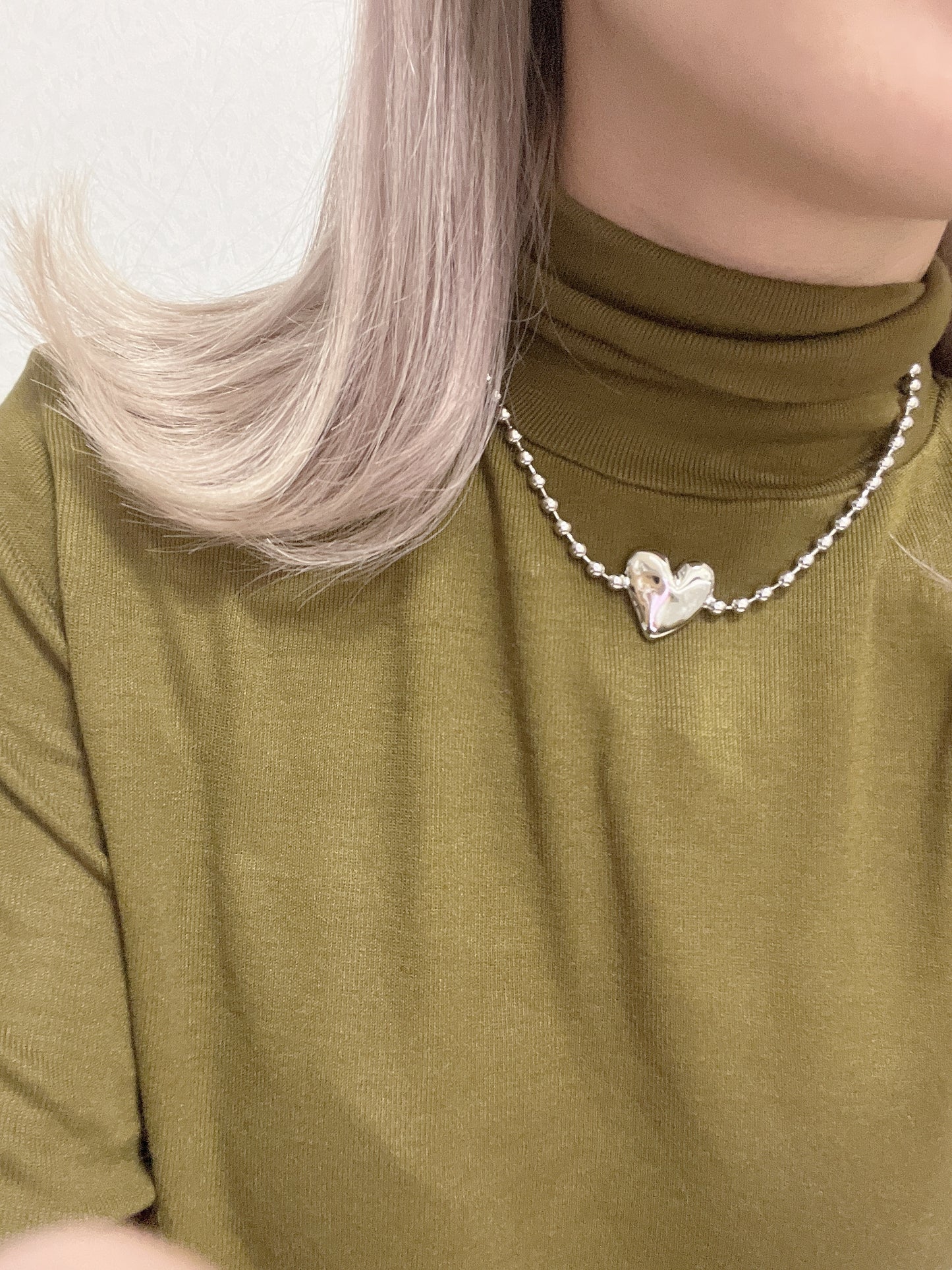 壓紋心形珠珠頸鏈