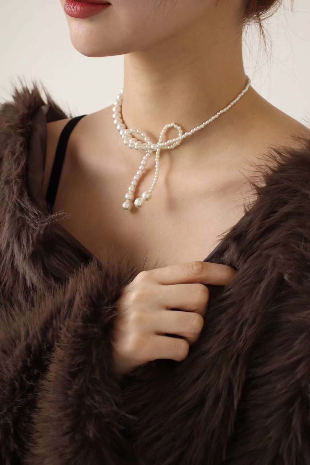 氣質珠珠蝴蝶結頸鏈