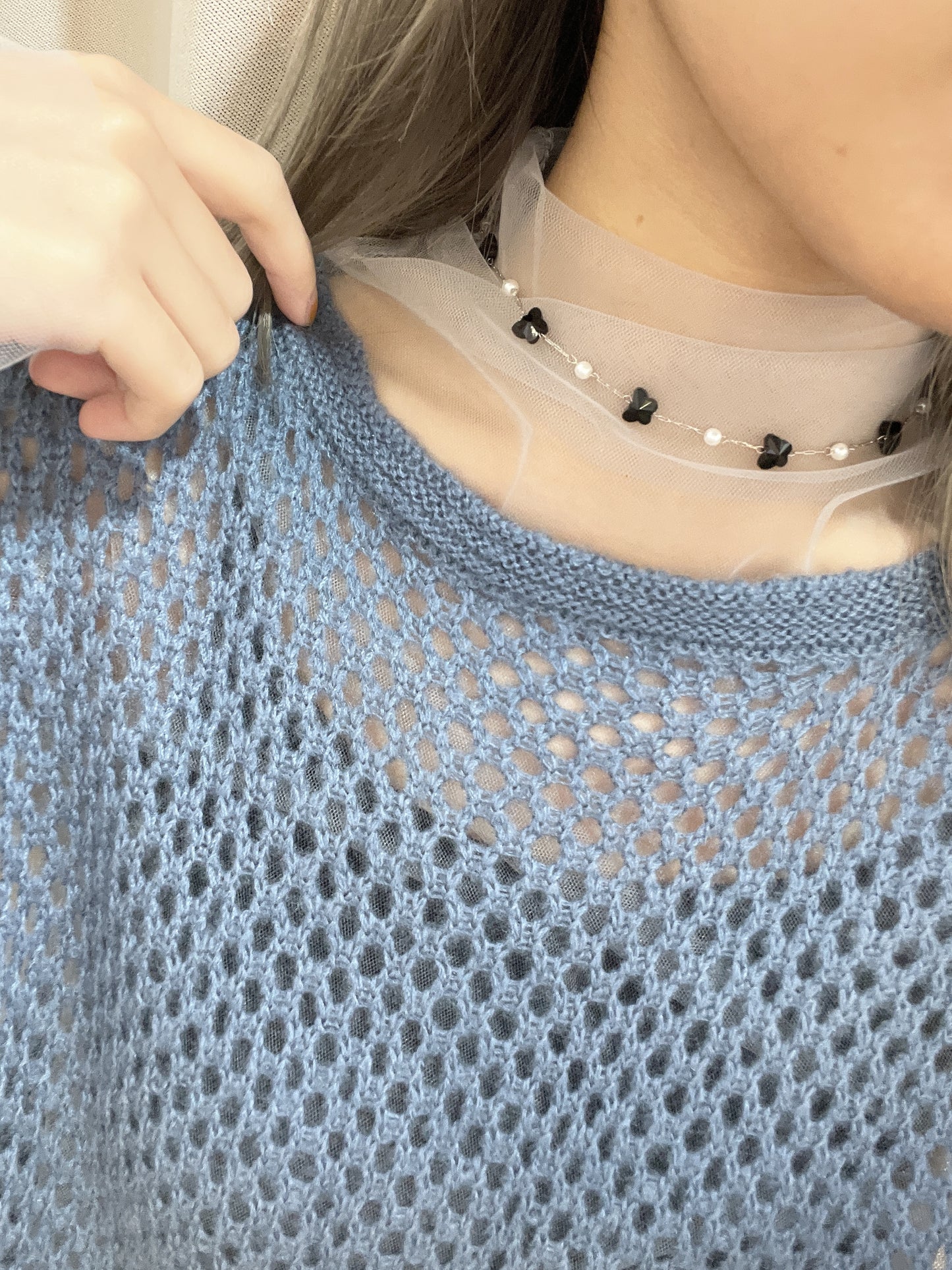 熱賣的// 蝴蝶拼珍珠幼頸鏈