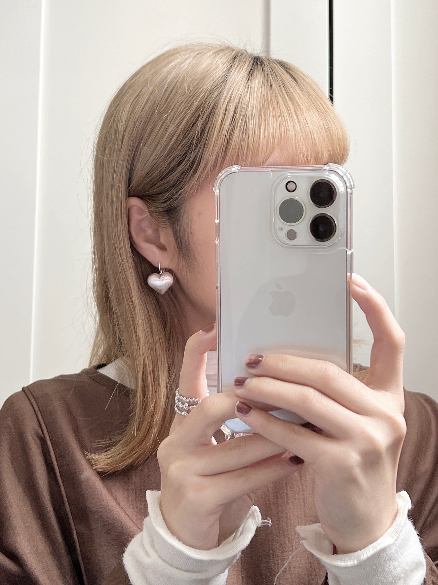 霧面質感心心耳環