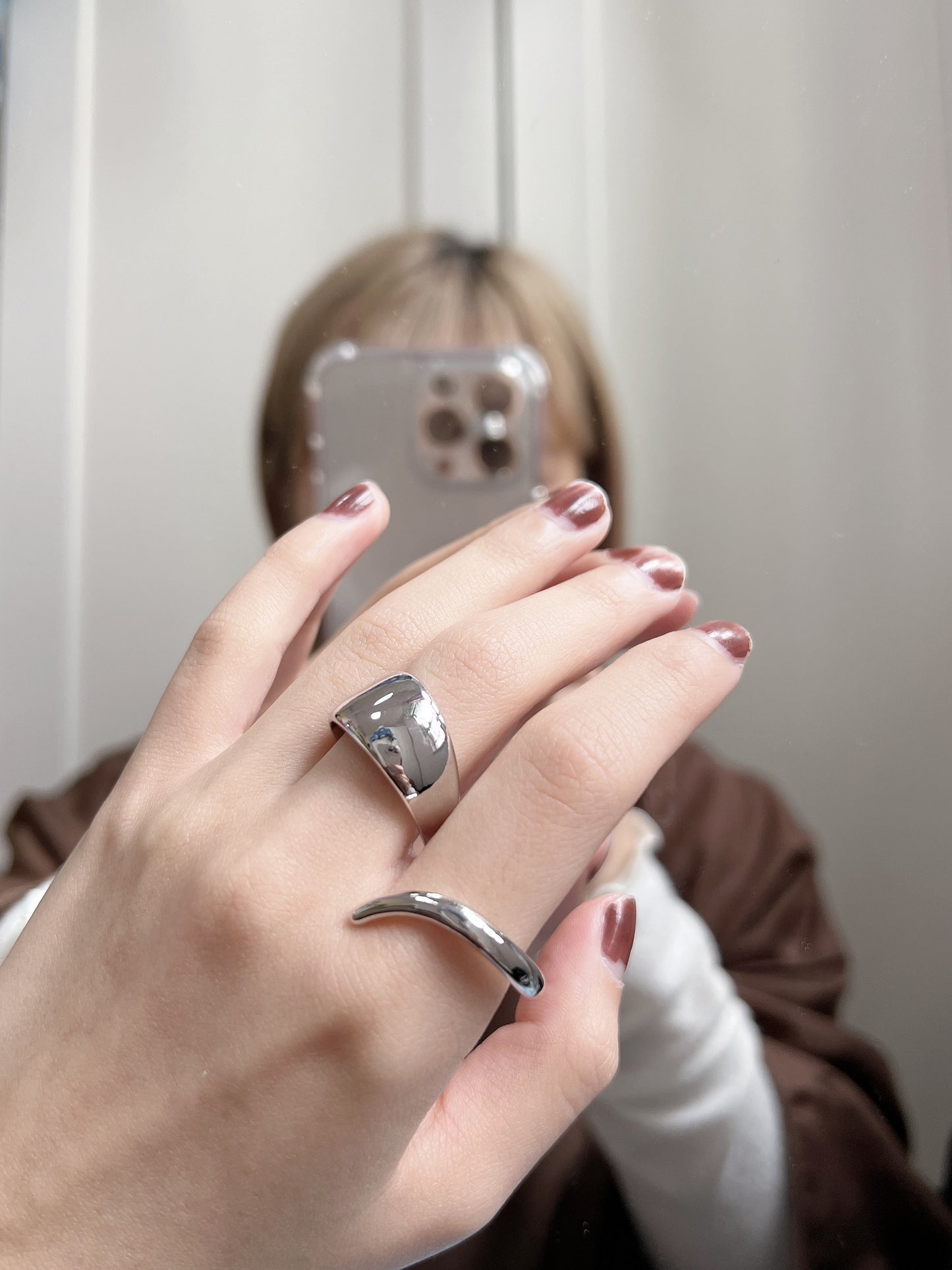 粗幼拼雙指戒指