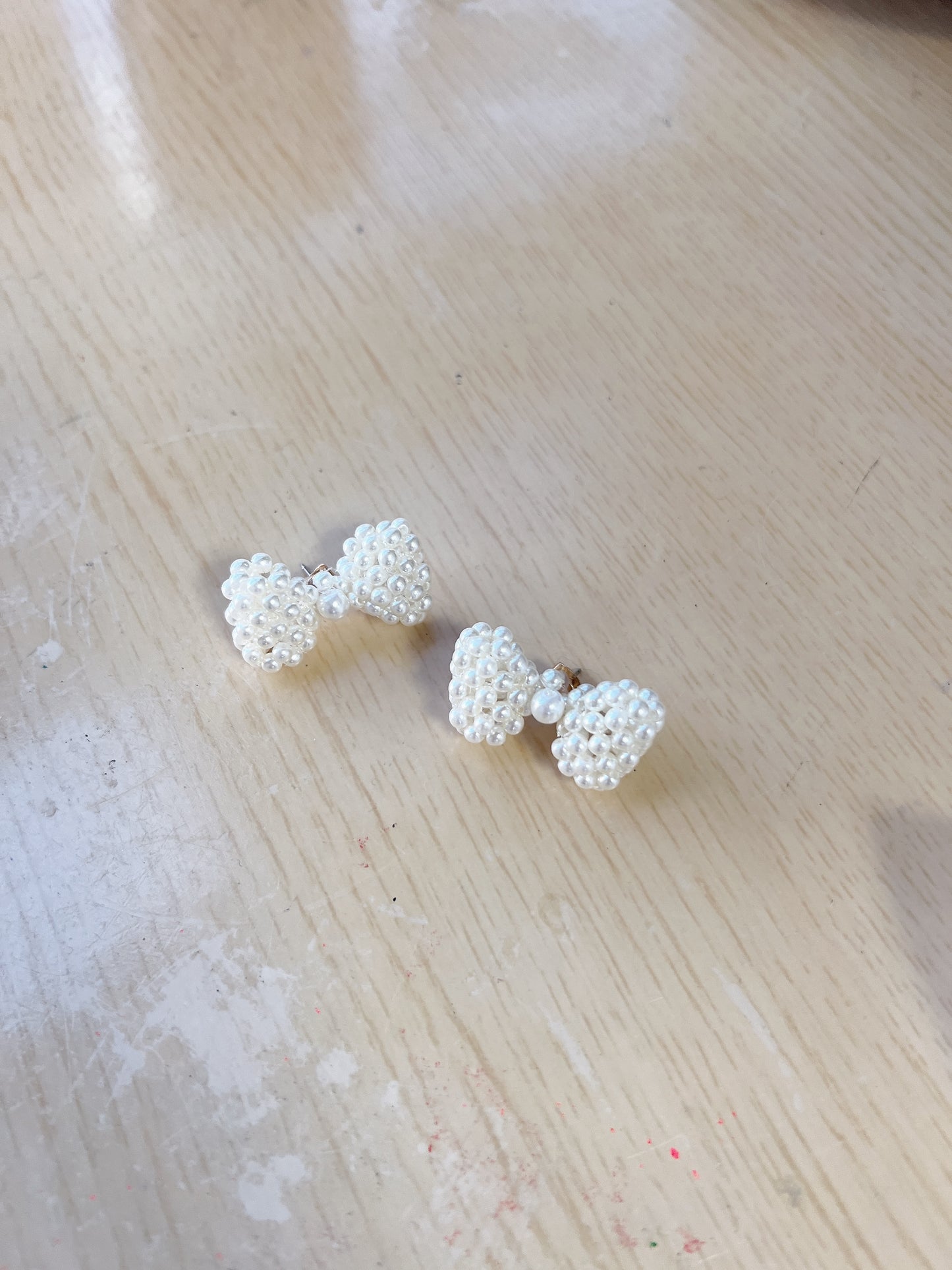 QQ珍珠蝴蝶結耳環