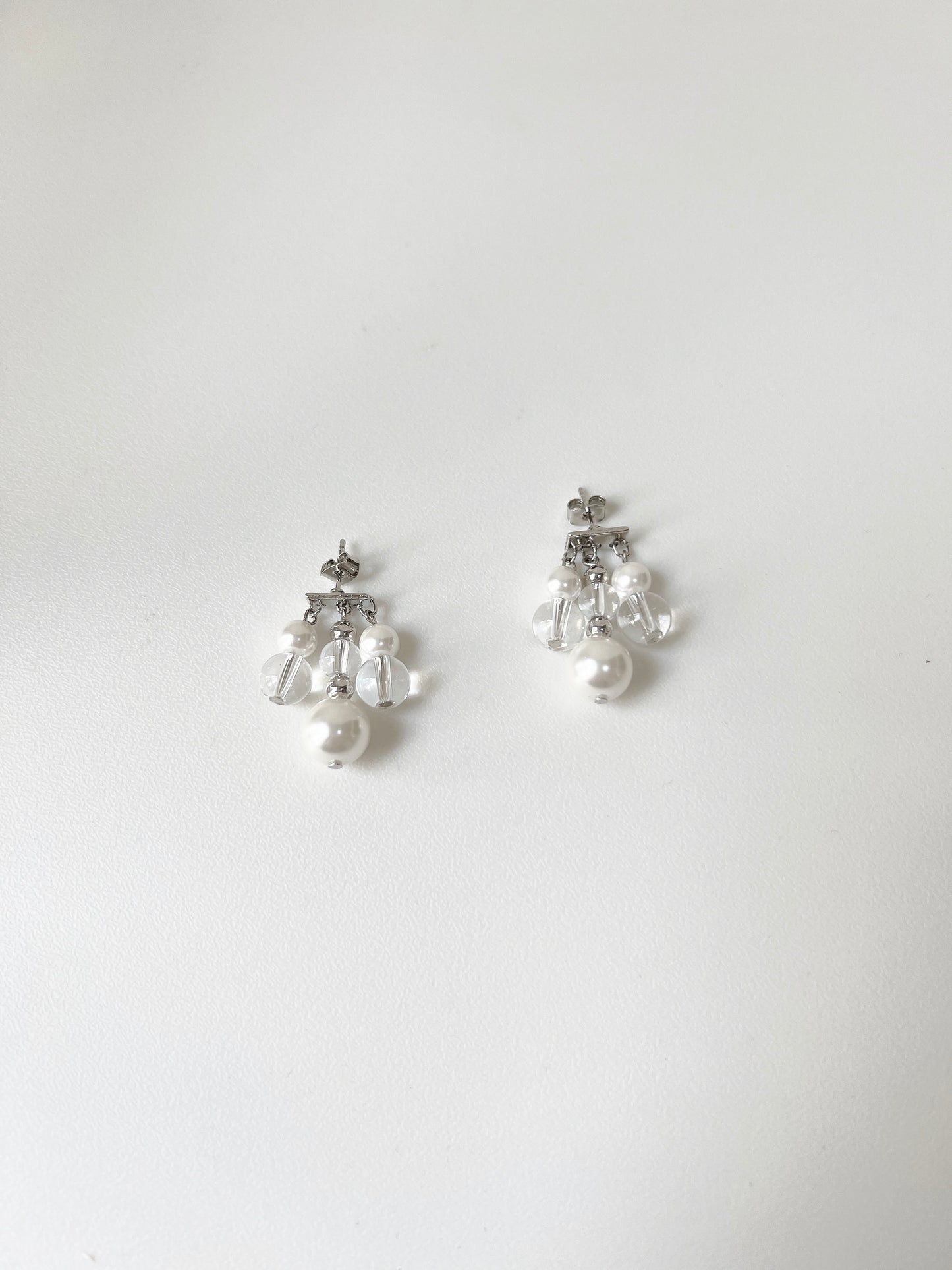 推！珍珠拼透明珠搖搖耳環