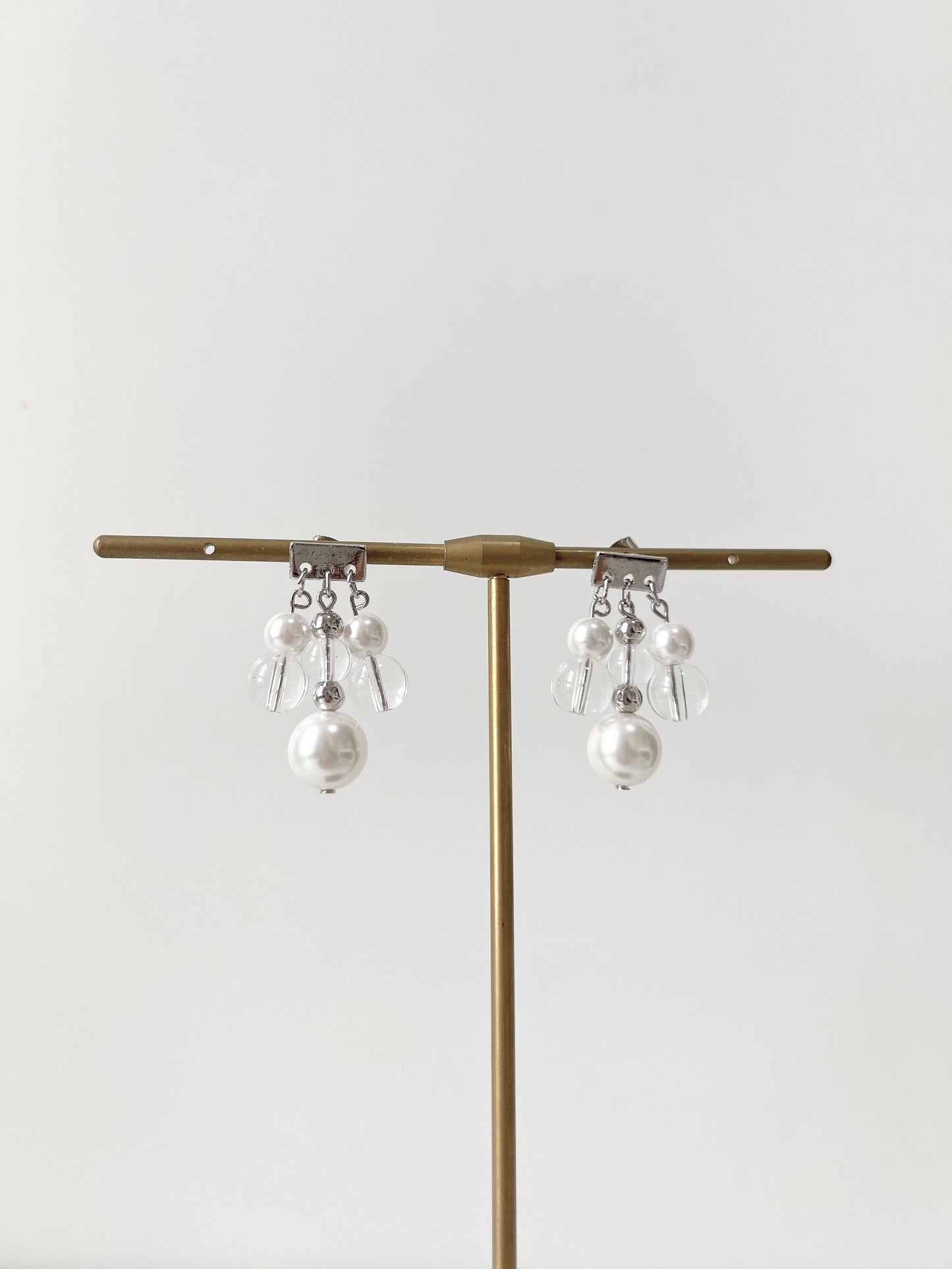 推！珍珠拼透明珠搖搖耳環