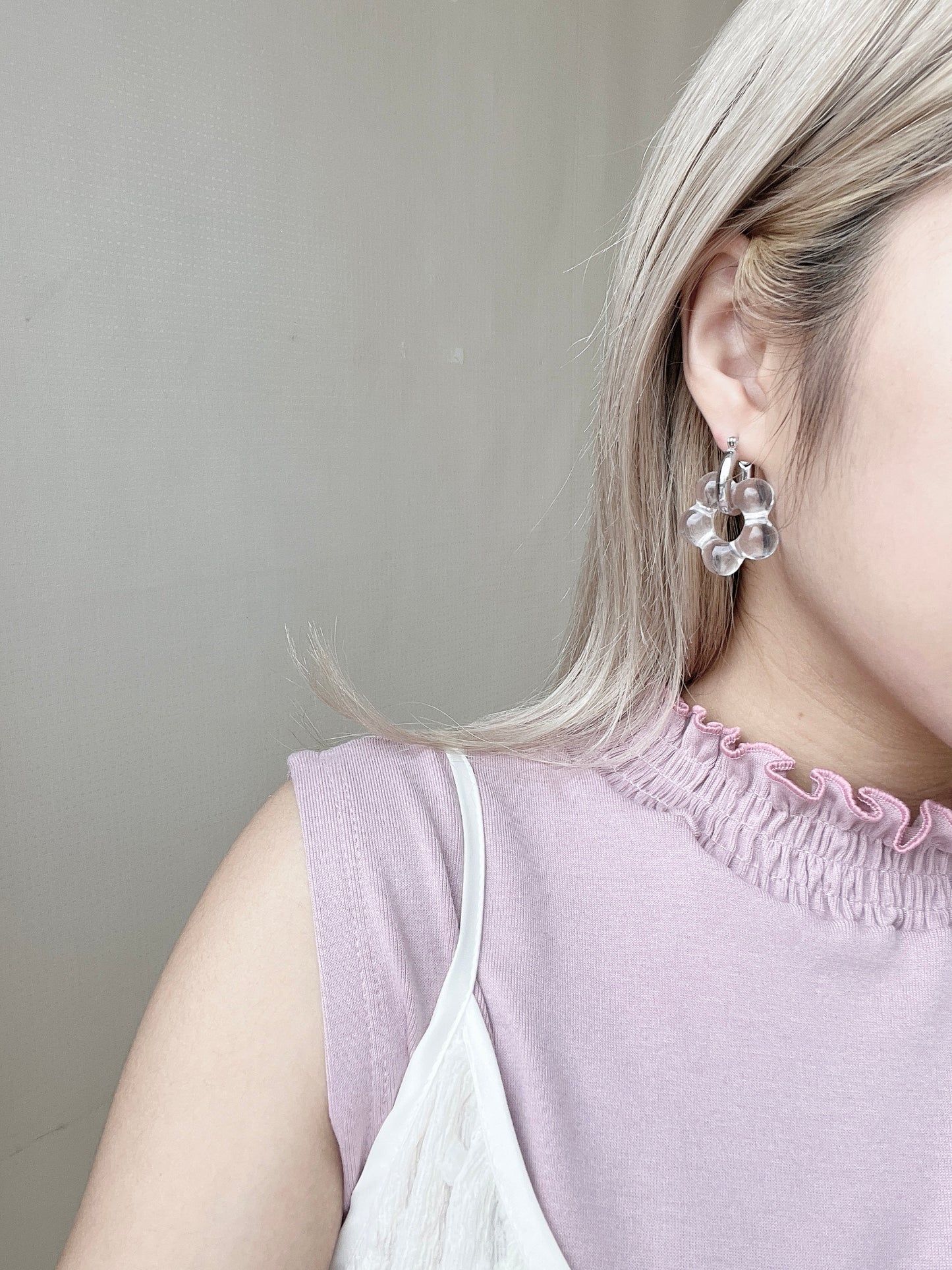 4色入 透明玻璃感花花耳環