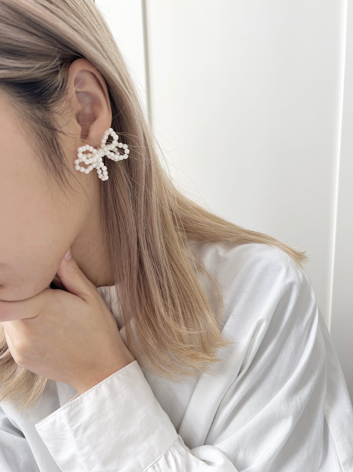 氣質珍珠花形狀耳環