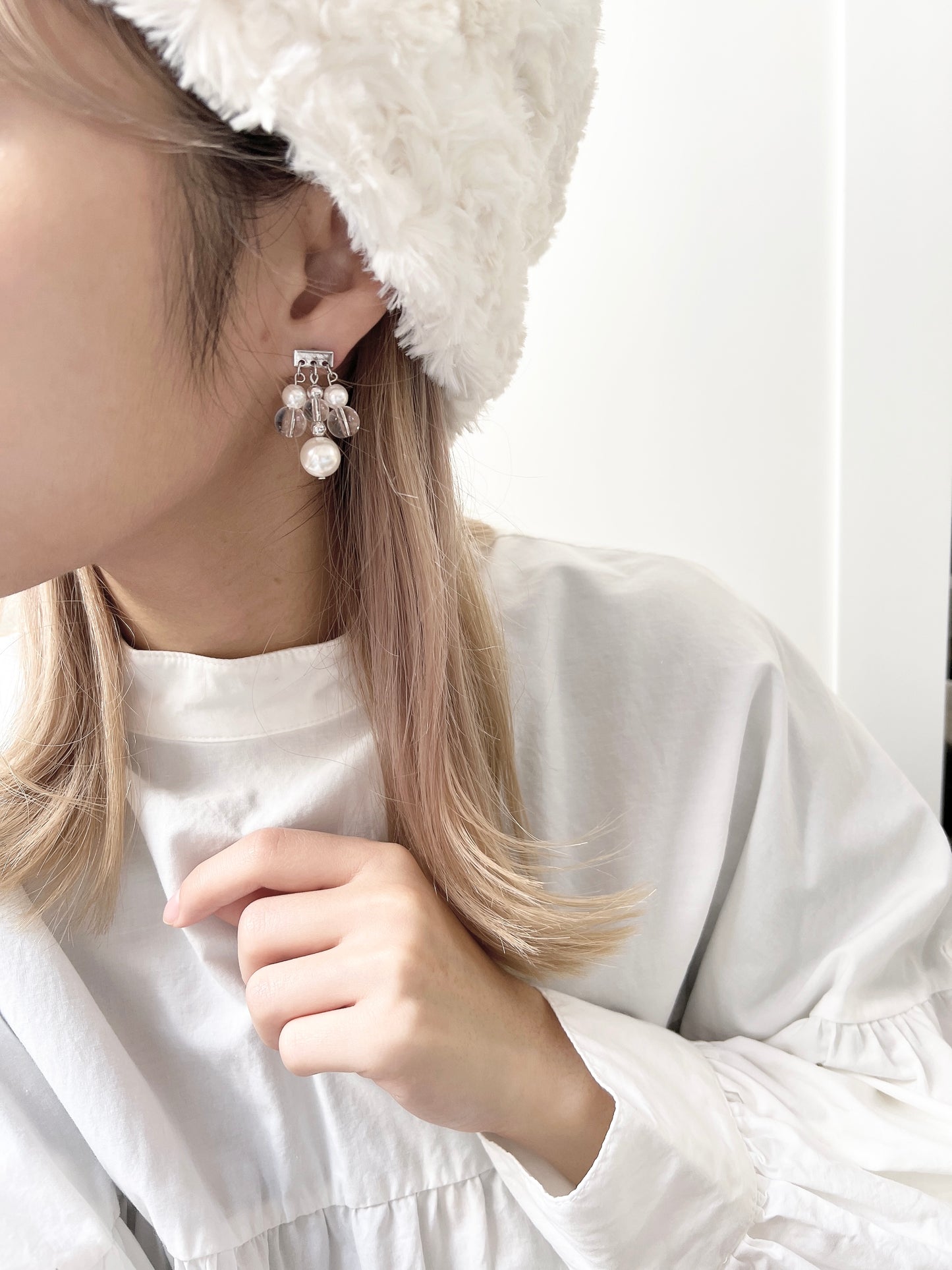 推！珍珠拼透明珠搖搖耳環