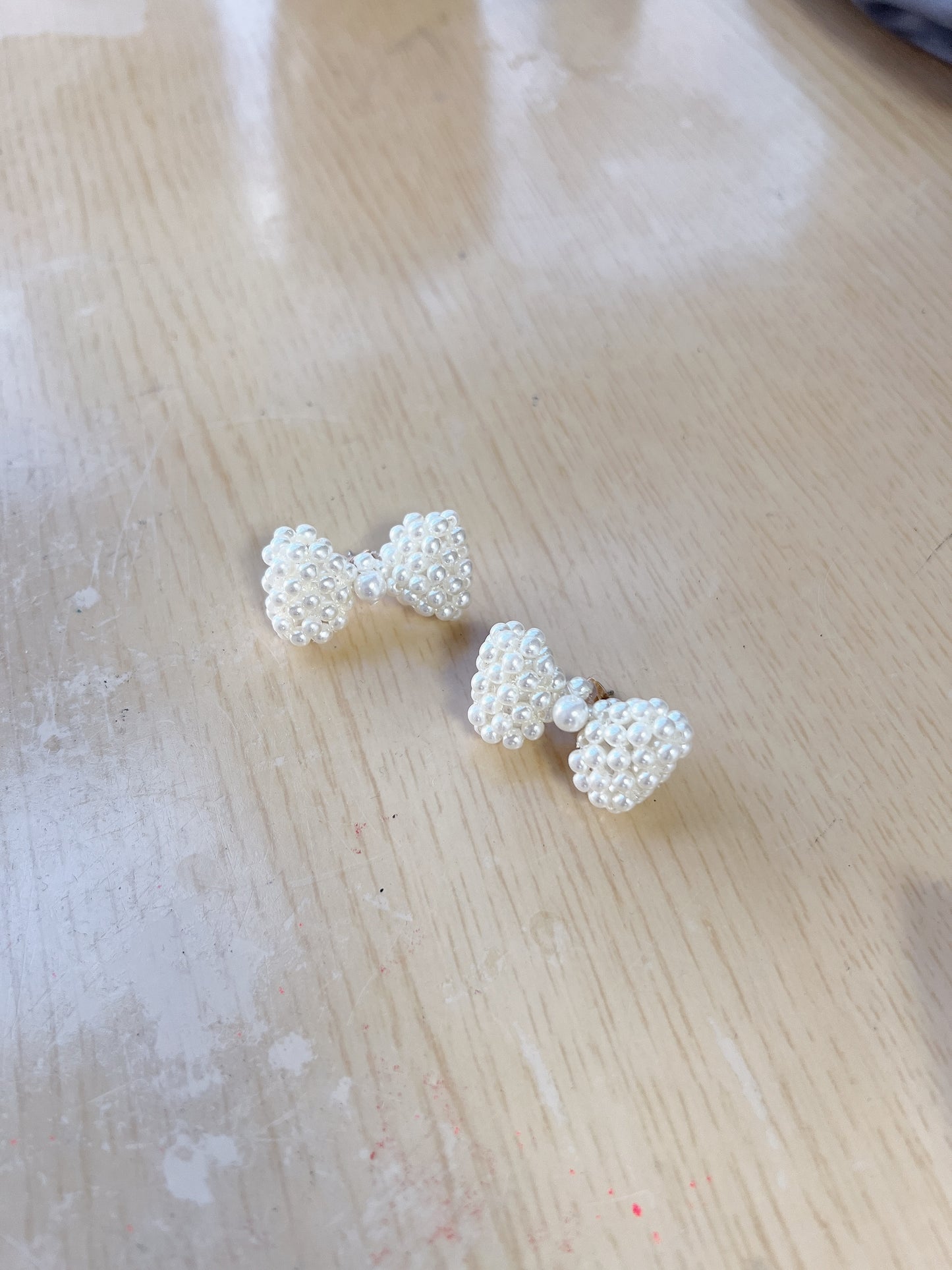 QQ珍珠蝴蝶結耳環