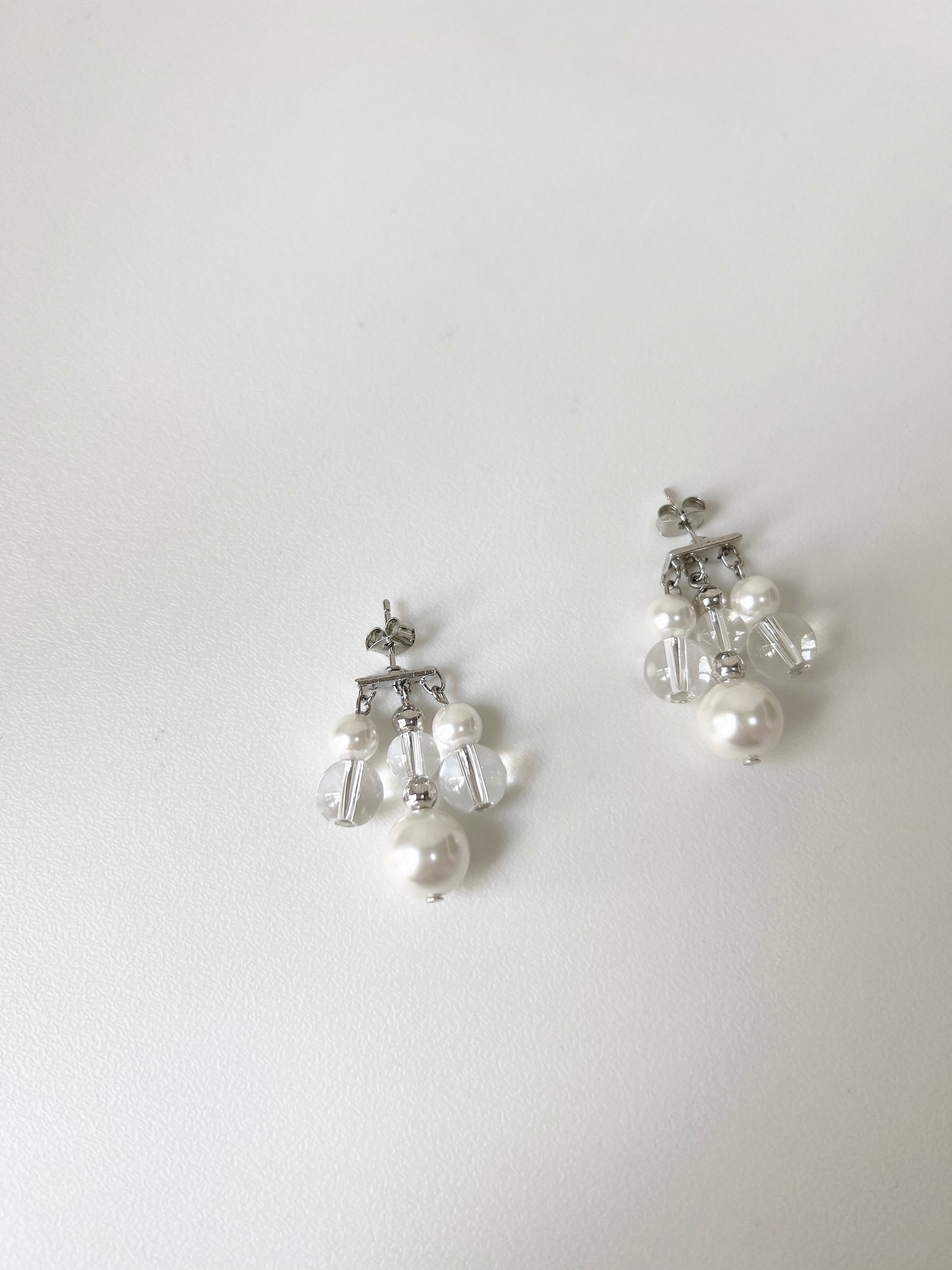 推！珍珠拼透明珠搖搖耳環