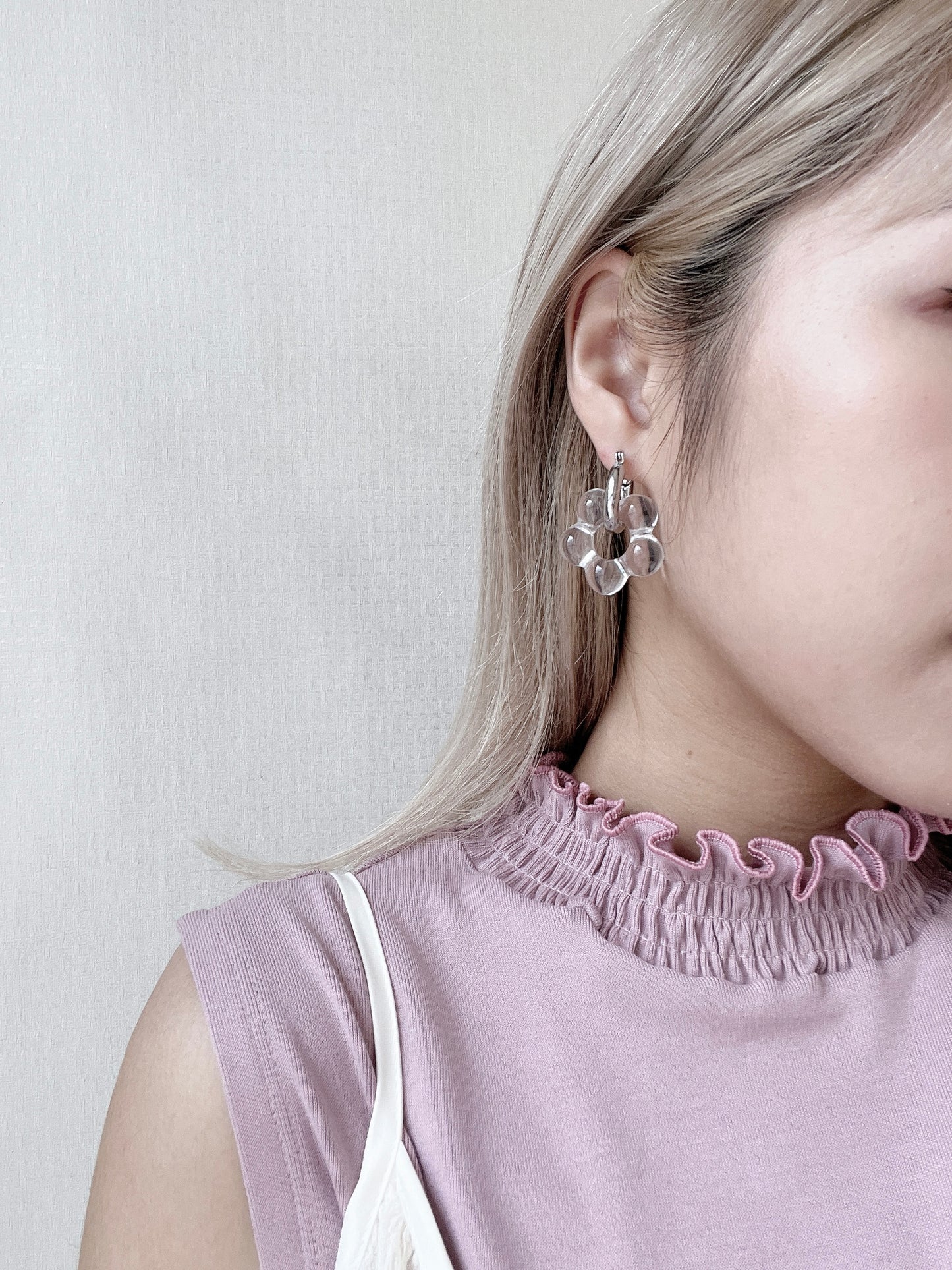 4色入 透明玻璃感花花耳環