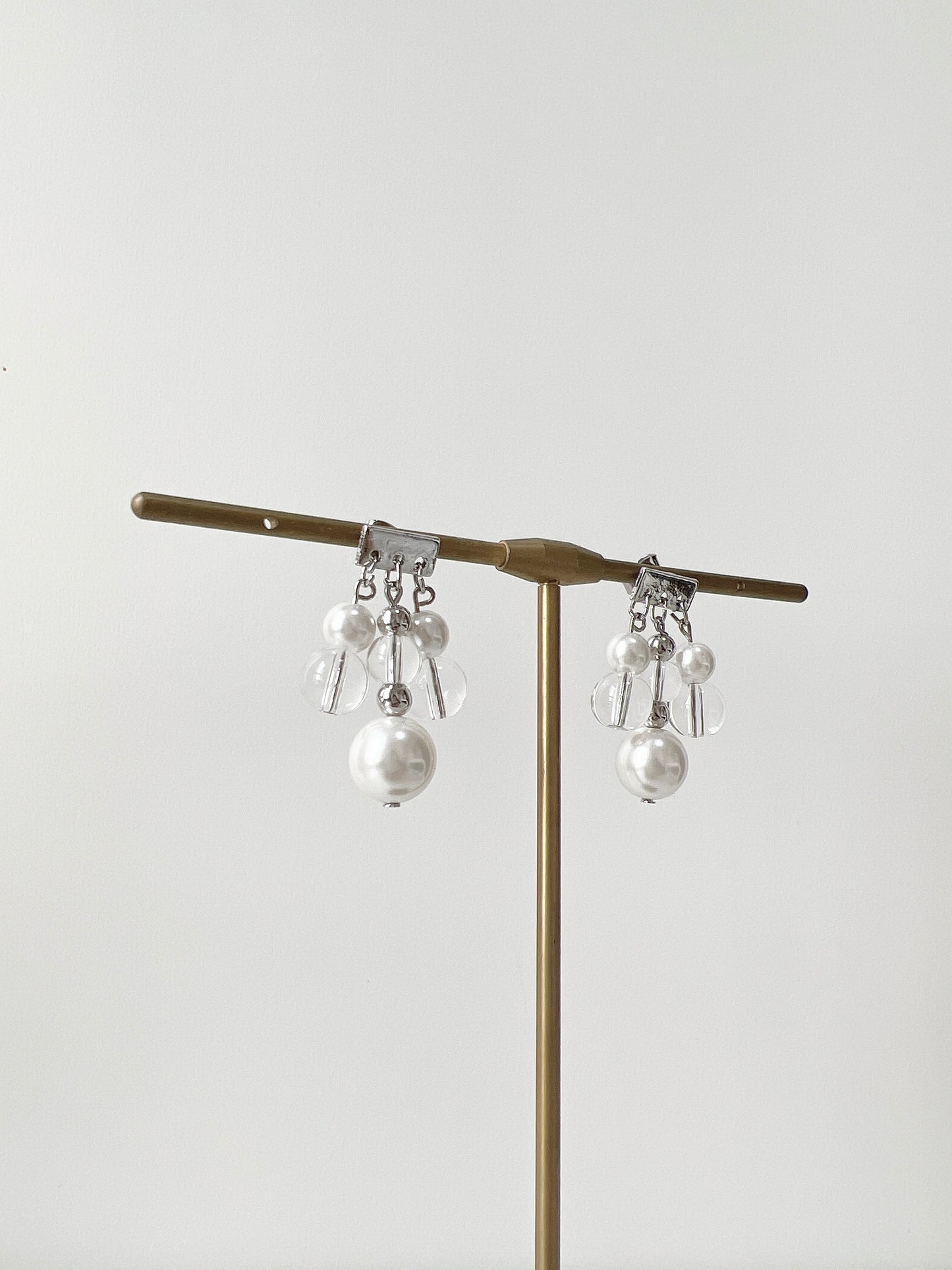 推！珍珠拼透明珠搖搖耳環